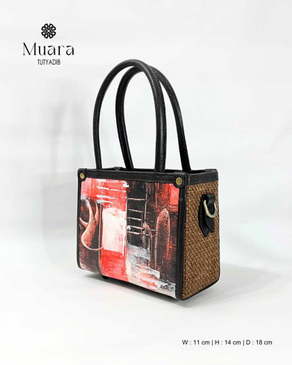 MUARA BAG - PAINTING ABSTRACT SERIES - MINI HANDBAG - BROWN